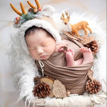 Jaundzimušo fotogrāfiju piederumi ragi sunīti zīdaiņu bērnu briežu gudrs galvassegu studio jaundzimušo fotosesija piederumi 2 krāsas