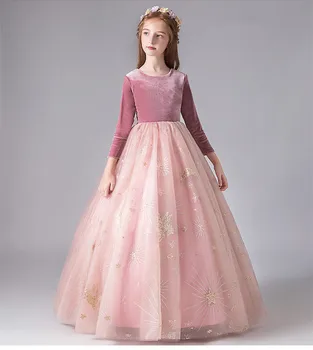 Bērni, Meitenes Dzimšanas Dienas Kleitas Gara Kleita Mežģīņu Sequin Ziedu Kāzu Princess Puse Gājienā Formālu Kleita, Bērniem, Vakara Tērpi
