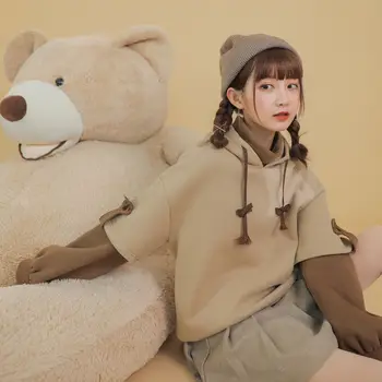 Mori meitene Japāņu cilts viltotas divu gabals brīvs izšūšanas top gudrs lācis ar spilvenu studentu jaka