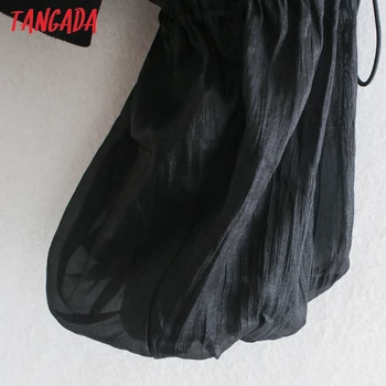 Tangada Sieviešu Regulējams Savelces Organza Hoodies sporta Krekls Melns Vintage Kabatas Sieviešu Virsdrēbes Šiks Topi CE87