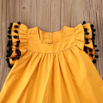 2020. gada Vasarā 1-6Years Baby Toddler Meitenes 2gab Yellow Top Džemperi, Vestes T-krekls, Zils Īsi Džinsi Modes Bērniem Drēbes Meitenei