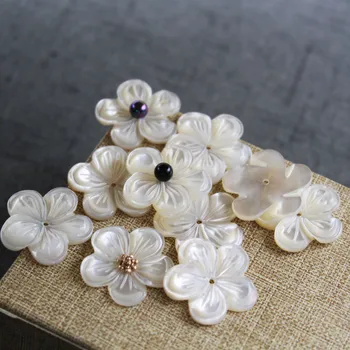 5gab / soma, dabas pērle shell piecu ziedu plūme korpusa ziedu rotaslietu izgatavošana DIY matu klipu broša auskars rotaslietas piederumu
