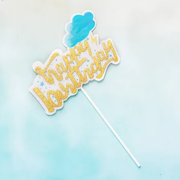 10pcs Mirdzēt Happy Birthday Cake Topper Baby Duša, Bērnu Dzimšanas dienas svinības Dekorēšana, Baloni, Mākoņi, Varavīksne Cupcake Cilindrs