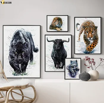Black Panther Lauva, Tīģeris Bison Leopard Sienas Mākslas Audekls Gleznošanai Ziemeļvalstu Plakāti Un Izdrukas Sienas, Attēlus Dzīvojamā Istaba Dekori