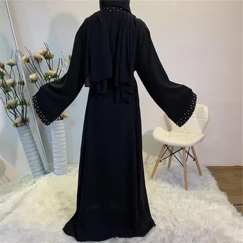 Islāma Sieviešu Modes Pērles Kimono Drēbes Neliela Kleita Ilgi, Elegantas Jakas Musulmaņu Apģērbu Priekšā Atvērt Abaya