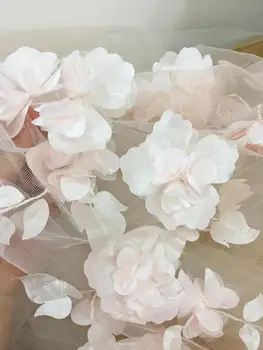 3D Pilnas Ziedu, Ziedu Tilla Mežģīnes Auduma Vaigu , Kāzu Kleita Kāzu Kleita Balles Kleitu Audums ar Būvētava