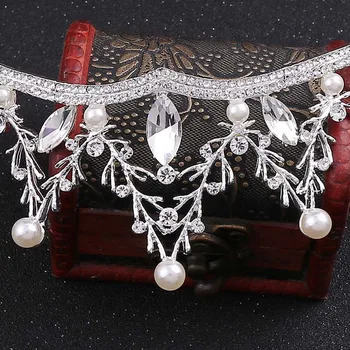 FORSEVEN Baroka Royal Pricess Diadem Mirdzošas Kristāla Imitētu Pērles Tiaras Vainaga Kāzu Matu Rotas Sievietēm Noiva Līgava