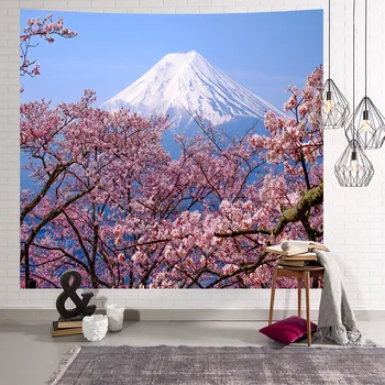 3D Dabas Japāna Sakura Mount Fuji Gobelēns kanaga vas Miega Spilventiņu Mākslas Ziedu Beach Paklāju Ins Fona Mājās Māksla Sienas Dekori
