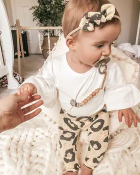 2020 0-24M Toddler Infant Baby Girl Apģērbu Komplekts Vasaras garām Piedurknēm ar Apaļu Kakla Top Bikses Apģērbs, Apģērbs Gudrs 3PCs Galvas stīpa