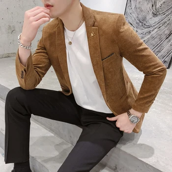 2019. gada pavasarī gadījuma Lielbritānijas zelta samta Xiaoxi Slim korejiešu versija savvaļas jaunatnes uzvalks jaka nakts matu stilists vīriešiem
