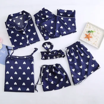 Lisacmvpnel 7 Gabali Uzstādīt Mīlestība Modelis Pidžamas Komplekts Salds Drukāšanas Modes Sieviešu Pidžamas Ledus Zīda Sleepwear