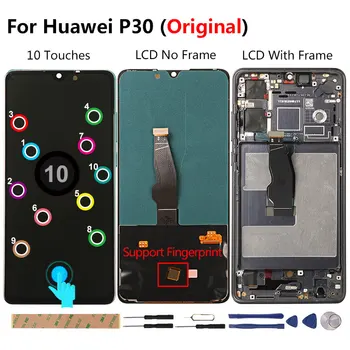 Pirkstu nospiedumu Displejs Huawei P30 LCD skārienjutīgais Ekrāns Ar Rāmi Nomaiņa LCD Huawei P 30 P30 Displejs Digitizer Ekrāna 6.1