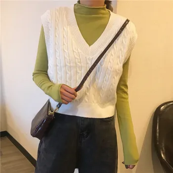Sieviešu Džemperis Bez Piedurknēm Rudens 2020. Gadam Korejiešu Stilā Vintage V Kakla Īss, Adīti Džemperi, Vestes Vestes Džemperi Topi T380