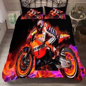 WOSTAR Motociklu sacīkšu gultas komplekts luksusa mājas tekstila twin divvietīga king, queen Gultasveļa gultas veļu sedziņas pārvalks un spilvendrāna