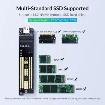 ORICO NVME M. 2 SSD Būra C Tipa USB 3.1 Atbalsts 10Gbps UASP M. 2 USB NVME SSD Lietā Alumīnija Cietā diska Diska Kaste
