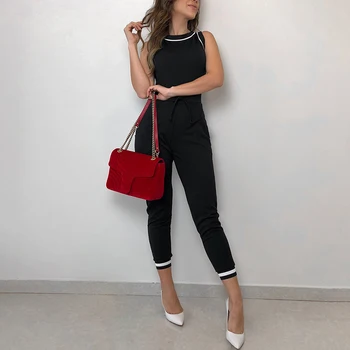 2020. gada Vasaras Sieviešu Modes Eleganti Melnā krāsā bez Piedurknēm Slim Fit Romper Dāmas Atšķirībā Saistoši Tie Vidukļa Gadījuma Slinky Jumpsuit