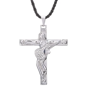 Johnny Hallyday ģitāra cross kulons, kaklarota, vīriešu rotaslietas 316 nerūsējošā tērauda peldošās medaljons šarmu Kristiešu Krucifiksu