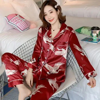 Augstas Kvalitātes WAVMIT garām Piedurknēm Zīda Pidžamas Komplekts 2 Gab Sievietes Sleepwear Krekls Naktsveļu Sievietēm Homewear Sleepwear Top +Elsas