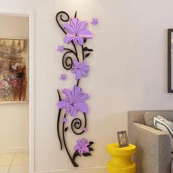 Ziedu vīnogulāju Akrila Kristāla 3D Sienas Uzlīmes, TV Fona DIY art sienas dekors Dzīvojamā Istaba Guļamistaba radošo apdare