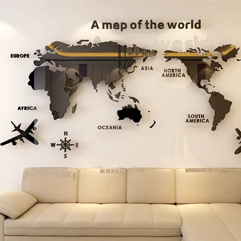 Pasaules Kartes 3D Eiropas Versiju Pasaules Kartē Ceļojumu Akrila Sienas Uzlīmes Decal, lai Dzīvojamā Istaba Dekori Office Sienas Bērnu Istabas