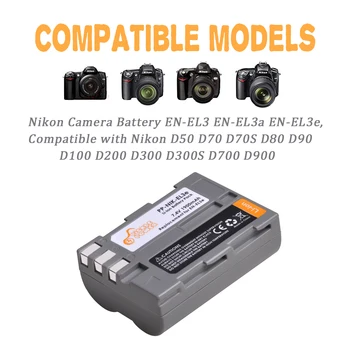 3Pc 1900mAh EN-EL3e LV EL3e ENEL3e Akumulatora +Tipa-C LED Lādētāju Komplekti, kas paredzēti Nikon 30 D50 D70 D70S D90 D80 D100 D300 D200 D300S D700