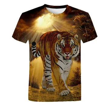 Ar īsām piedurknēm tiger iespiests T-krekli bērnu ikdienas T-krekls, bērnu apģērbs, dzīvnieku īsām piedurknēm 4t-14t