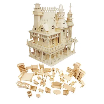 Koka Namiņš Miniatūru mēbeles rotaļlietas DIY montāža lelles māja mini leļļu nams meitenēm dāvanas bērniem, 3D puzles rotaļlietas