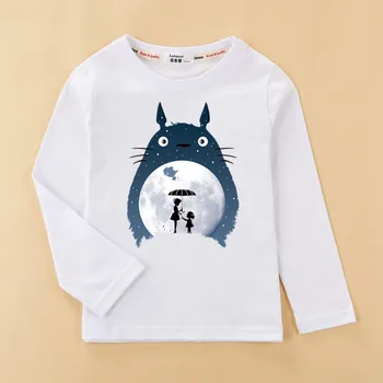 3D zvaigžņotām debesīm Totoro Bērnu T krekls, Zēns, Meitene Jauna Kokvilnas Pavasarī Topi Krekls 4-14 vecuma bērnu Apģērbu Karikatūra Kaķis Drukāt Long Sleeve Tee