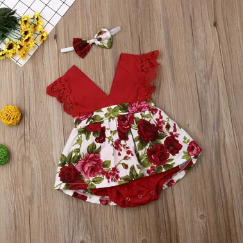 Jaundzimušais Meitenes Romper Ziedu Zīdaiņu Meitene Apģērbs Mežģīņu Ziedu Ruffles Jumpsuit Playsuit Baby Meitenes Vasaras Kostīmi