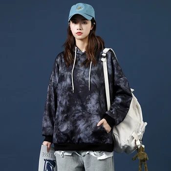 Kapuci hoodies sieviešu 2020. gadam, modes krekls Batik Zila Melna krāsa Hiphop stilā