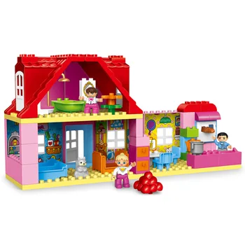 Meitene Princese Liela Izmēra Bloki Komplekti Saderīgi LegoINGlys Duploed Ģimenes Māja Ķieģeļi Ķieģeļi Celtniecības Bloki Rotaļlietas Bērniem