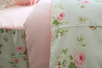 Korejas gultasveļas komplekts no Kokvilnas pastorālo mežģīņu sega, spilvendrāna salaist princese gulta izplatīt rozā ziedu svaiga gultas komplekti HM-20F