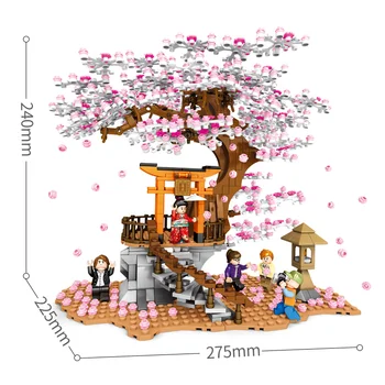1167pcs Pilsētas Street View Ideja Sakura Inari Svētnīca, Celtniecības Bloki, Cherry Blossom Tehnikas Radītājs, Māju, Koku Skaitļi Ķieģeļi Rotaļlietas