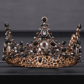 Vintage Baroka Black Rhinestone Kristāla Kronis Līgavas Tiara Karaliene Kārta Crown Princess Galvassegu Kāzu Matu Aksesuāri, Dāvanu