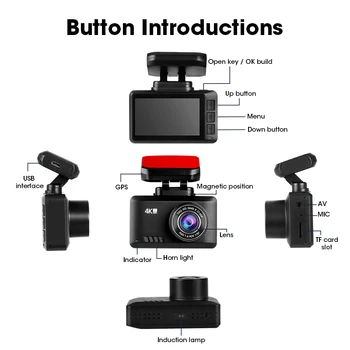 Dash Cam 4K 2160P Ultra HD+1080P Automašīnu Kameru Ieraksti DVR Dash Kameru, 4G, WIFI, GPS Nakts Redzamības 24H Autostāvvieta Monitors Looping Ierakstu