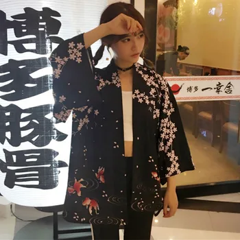 Japānas Austrumu Celtņa Sakura Kimono Haori Jaciņa Ķīnas Tang Uzvalks Ukiyo-e Vanna Drēbes Pidžamu Sieviete Mētelis Tērpiem