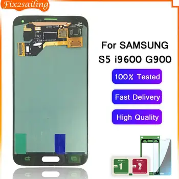 SUPER AMOLED LCD Samsung Galaxy S5 I9600 G900 G900A G900F LCD Displejs, Touch Screen Digitizer Montāža S5 G900F i9600