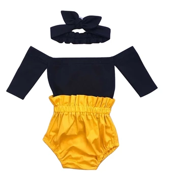 Vasaras 0-24M Cute Baby Meiteņu Apģērbu Komplekti Off Pleca Melns T-Krekli, Topi+Bikses Biksītes+Galvas Bebe Meitene Cute Apģērbs, Komplekts