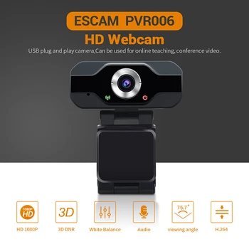 ESCAM PVR006 USB Kamera, Full HD 1080P Web Kamera Ar Trokšņu Slāpēšanas Mikrofons Skype Tiešraides Kameras Datoru