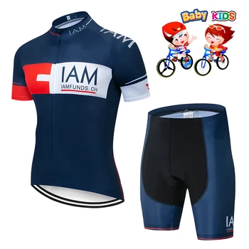 2019 pro komandu IAM cycling svīteri, lai bērniem, bērniem ar īsām piedurknēm komplekti riteņbraukšana jersey un bikses, kombinezoni ar krūšdaļu spilvenu ŽELEJA