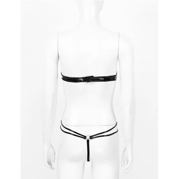 Sieviešu Strapless Atvērt Tases Krūšturis Top, ar G-string Siksnas Slapjš Izskatās, Lakādas Mini Bikini Apakšveļas Komplekts Naktsveļu, Eksotiskie Apģērbi