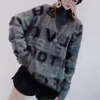 Sieviešu džemperi imitācija ūdeļu džemperis sieviešu ārvalstu stils valkāt top brīvs, rudenī un ziemā ar pusi augstu apkakli, trikotāžas