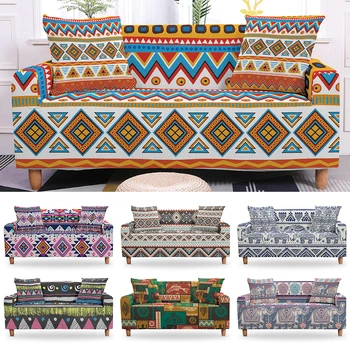 Etniskā Stila Bohēmijas Sofa Cover Stiept Elastīgs Dīvāns Segums Dzīvojamās Istabas Dīvāna Pārsegs Zilonis Mandala Dīvāns Dekoru 1-4 Seaters