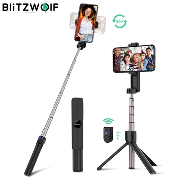BlitzWolf BW-BS2 Pagarināt Locīšanas bluetooth Selfie Stick Tālvadības Statīva ar Grozāms Tālrunis Skava Turētājs iPhone 11