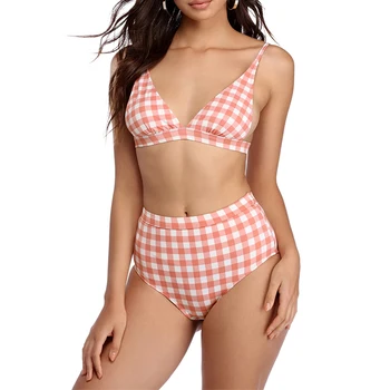 PLAVKY ir 2021. Sexy Pleds Biquini Peldkostīmi Sievietēm Augsta Vidukļa Push Up Peldkostīms Bikini Komplekts Sieviešu peldkostīms Beachwear