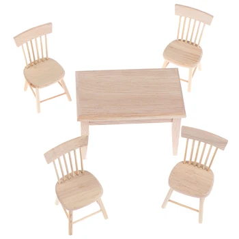 1Set ēdamgalda Krēsls Modelis 1:12 leļļu Namiņš Miniatūras Koka Mēbeles Rotaļu Komplekts