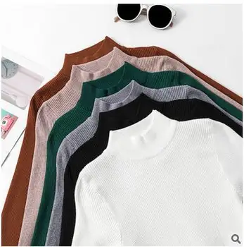 Rudens Ziemas augstu uzrullētu apkakli Puloveri, Džemperi Primer krekls ar garām piedurknēm ar Īsām korejas Slim-fit cieši džemperis