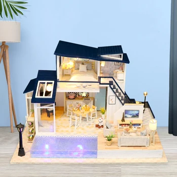 Koka Mēbeles Diy Doll House Māja Miniatūras Apkopot 3D Miniaturas Namiņš Puzzle Komplekti, Rotaļlietas, Bērnu Dzimšanas dienas Dāvana
