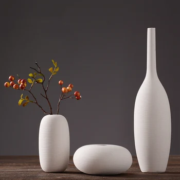 Ziemeļvalstu keramikas vāzes mūsdienu vienkāršu baltu ziedu kompozīcijas, sauso ziedu, ziedu, viesistaba, ēdamistaba apdare