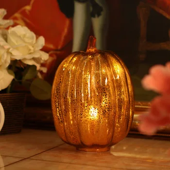 GiveU Ražas Stikla Ķirbis Formas Laternas ar Flameless Led Svece Taimeris Rudens Sākuma Halloween Dekorēšanai